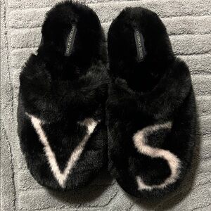 Victoria's Secret Black and White Plush Slippers